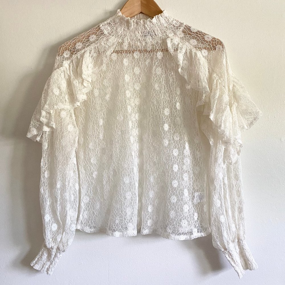 INA White Lace Long Sleeve Sheer Turtleneck